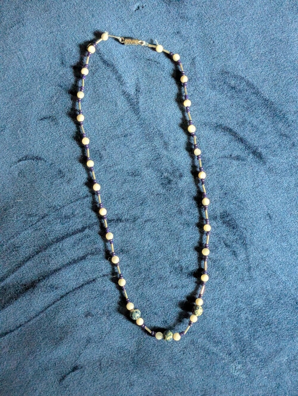 Lapis, Mother Of Pearl And Glass Blue & Cream Beaded Women's Necklace